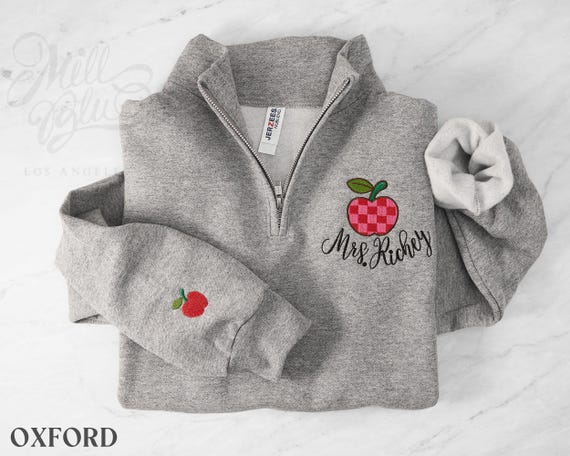 Custom Teacher Name Embroidered Sweatshirt | Retro Apple, School Gift