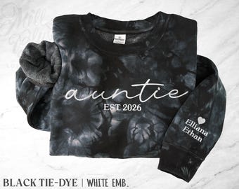 Custom Embroidered Auntie Tie-Dye Sweatshirt | Butter-Soft Fleece with Names, Initials