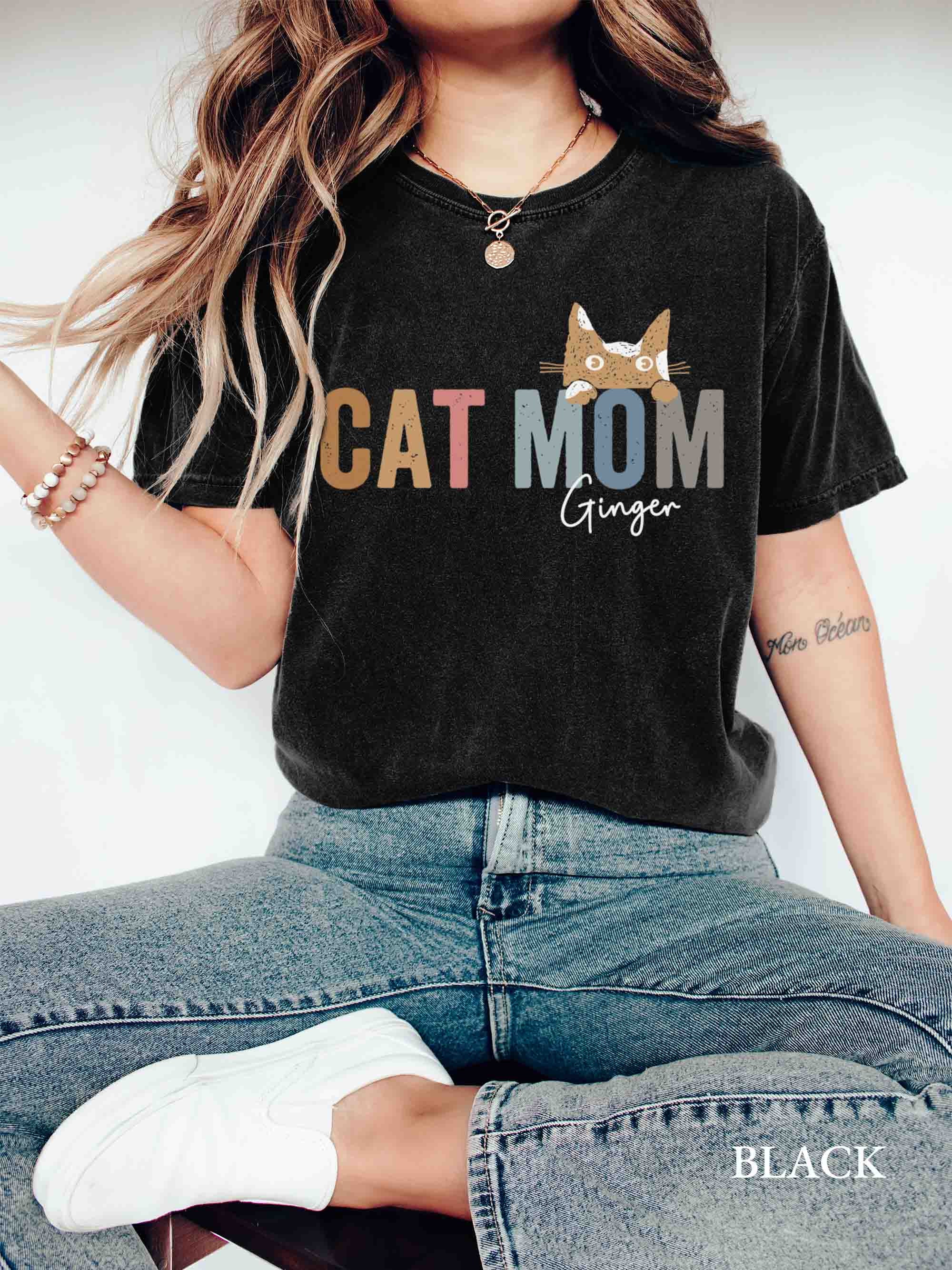 Discover Custom Cat Mom Shirt, Peeking Cat Shirt Personalized With Pet's Name