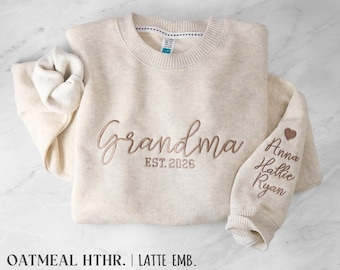 Embroidered Grandma Sweatshirt | Personalized Kids Names | Cozy Heathered Fleece
