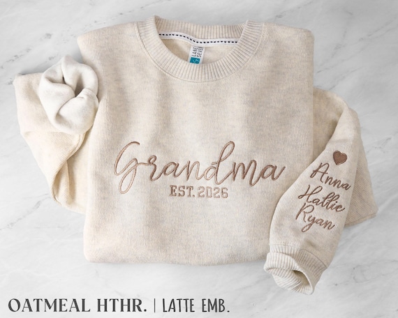 Embroidered Grandma Sweatshirt | Personalized Kids Names | Cozy Heathered Fleece
