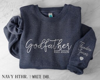 Embroidered Godfather Sweatshirt | Personalized Kids Names | Christening Gift | Cozy Heathered Fleece