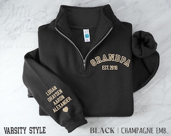 Custom Embroidered Grandpa Sweatshirt | Kids Names on Sleeve | Varsity Style