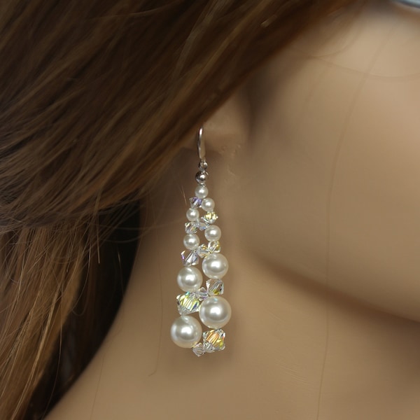 Boucles d'oreilles en cristal, mariage, demoiselle d'honneur, pendants d'oreilles, boucles d'oreilles AB Swarovski, boucles d'oreilles pendantes AB, perles et cristaux