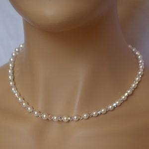 Pearl Crystal Necklace Minimalist Necklace Crystal AB  Necklace Bridal Wedding Bridesmaid Necklace Pearl AB Swarovski Choker