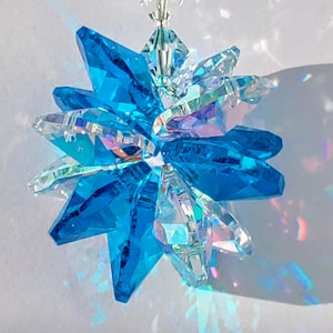 Austrian Crystal Suncatcher Rainbow Suncatcher Car Charm or Window Sun Catcher Suncatcher for Windows Rainbow Maker Blue Crystal Star Prism