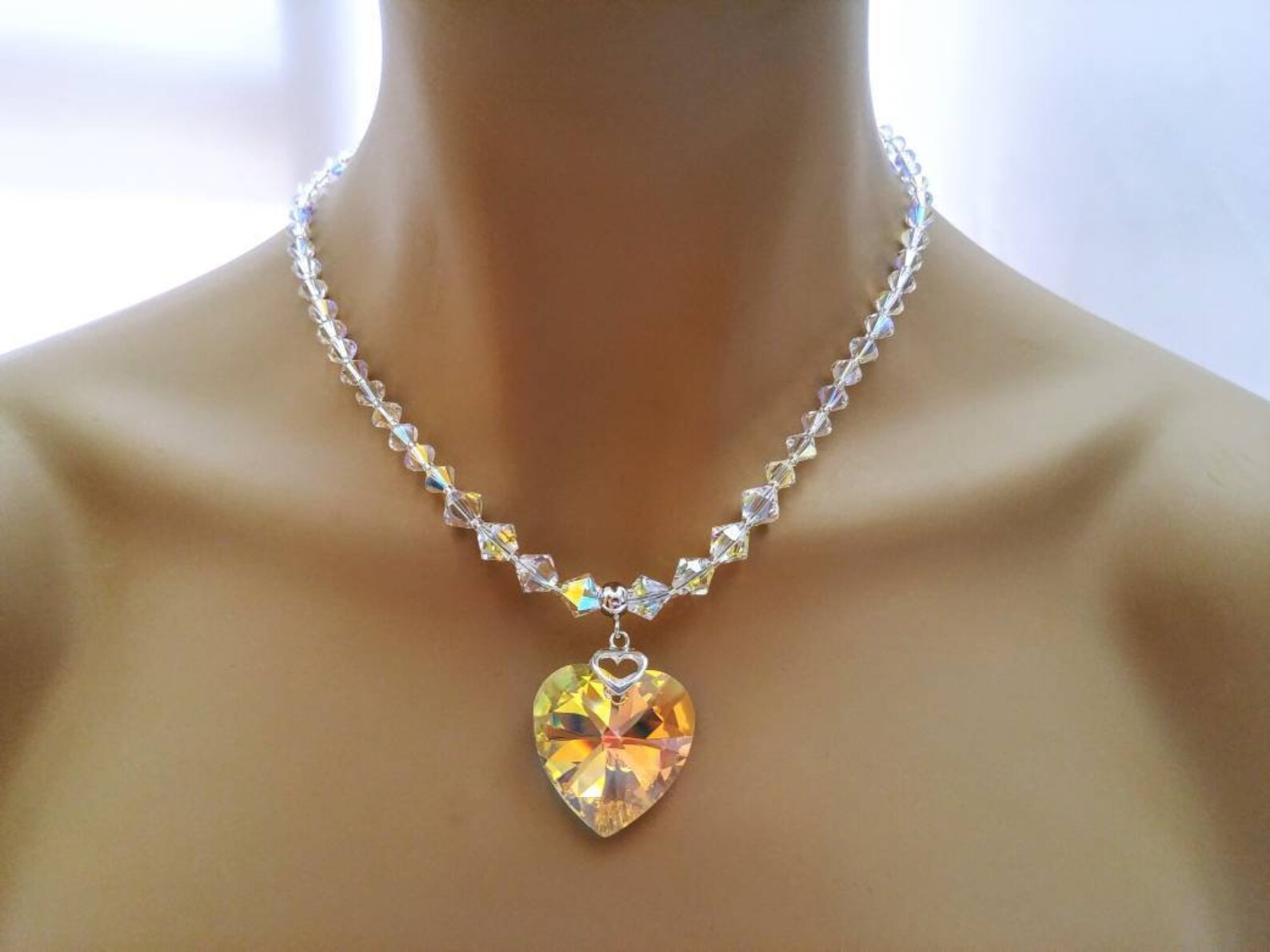 Swarovski Crystal Necklace with Heart Pendant Swarovski Heart Etsy