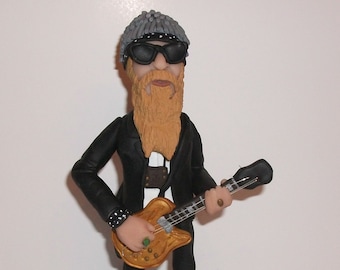 Figura de Billy Gibbons, ZZ Top, escultura hecha a mano en arcilla polimérica.