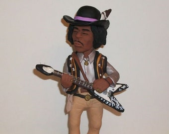 Jimi Hendrix figurine, Rock Star doll, miniature sculpture, hand made polymer clay sculpture, home decor