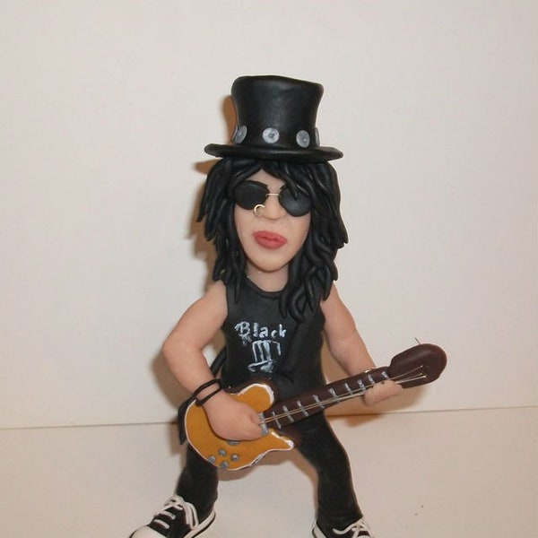 Slash figure,Guns’N’Roses.Rock Star Doll,.sculpture miniature,figurine en argile polymère faite à la main,décoration intérieure
