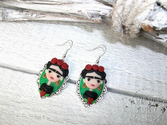 Mexican woman, Mexican artist,woman earrings,boho style,boho chic,reina de corazon,hand made jewelry, fimo, polymer clay,gift for her