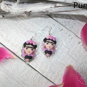 Mujer mexicana, artista mexicana, aretes de mujer, estilo boho, boho chic, reina de corazón, joyería hecha a mano, fimo, arcilla polimérica, regalo para ella imagen 8