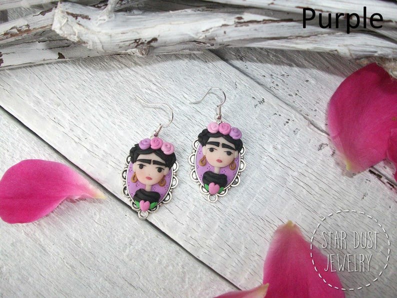 Mujer mexicana, artista mexicana, aretes de mujer, estilo boho, boho chic, reina de corazón, joyería hecha a mano, fimo, arcilla polimérica, regalo para ella imagen 8