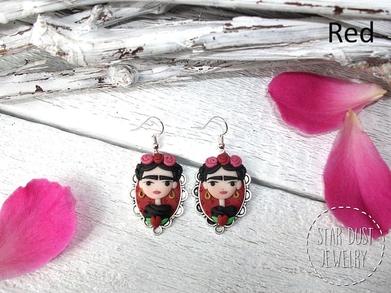 Mujer mexicana, artista mexicana, aretes de mujer, estilo boho, boho chic, reina de corazón, joyería hecha a mano, fimo, arcilla polimérica, regalo para ella imagen 2