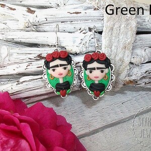 Mujer mexicana, artista mexicana, aretes de mujer, estilo boho, boho chic, reina de corazón, joyería hecha a mano, fimo, arcilla polimérica, regalo para ella imagen 7