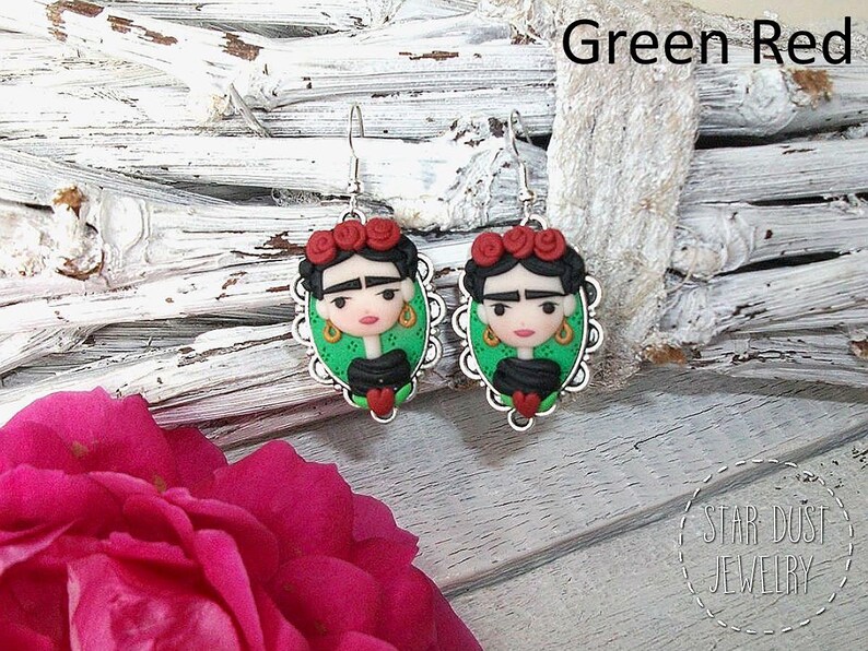 Mujer mexicana, artista mexicana, aretes de mujer, estilo boho, boho chic, reina de corazón, joyería hecha a mano, fimo, arcilla polimérica, regalo para ella imagen 7