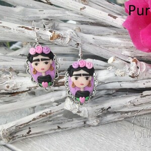 Mujer mexicana, artista mexicana, aretes de mujer, estilo boho, boho chic, reina de corazón, joyería hecha a mano, fimo, arcilla polimérica, regalo para ella imagen 9