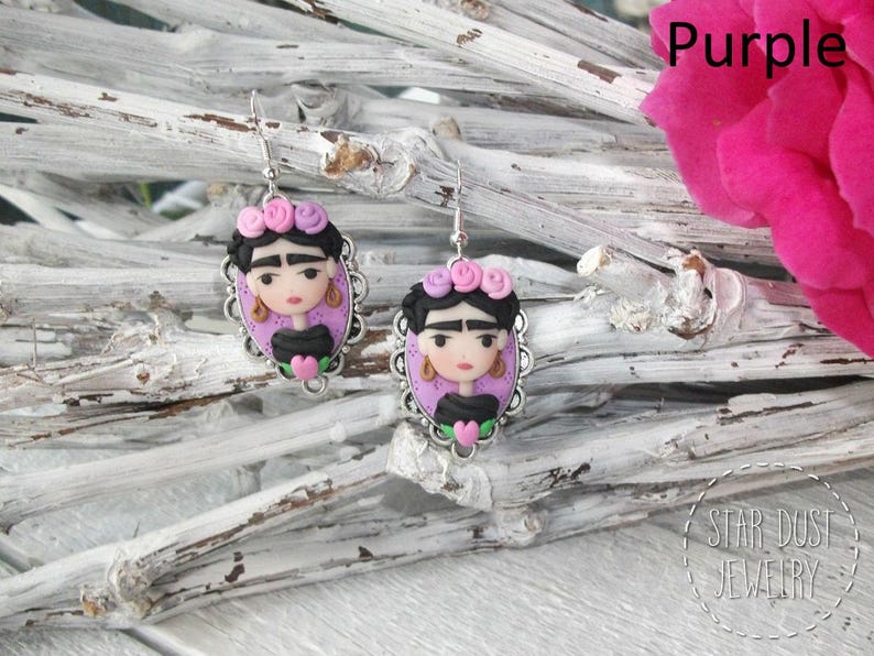 Mujer mexicana, artista mexicana, aretes de mujer, estilo boho, boho chic, reina de corazón, joyería hecha a mano, fimo, arcilla polimérica, regalo para ella imagen 9