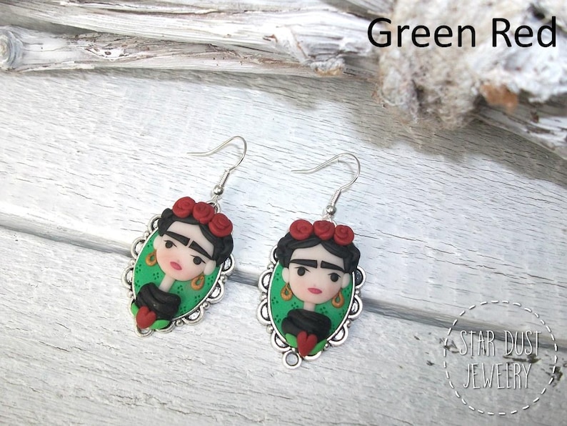 Mujer mexicana, artista mexicana, aretes de mujer, estilo boho, boho chic, reina de corazón, joyería hecha a mano, fimo, arcilla polimérica, regalo para ella imagen 6