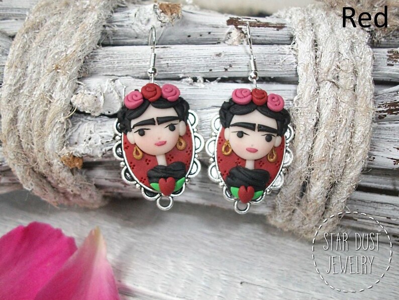 Mujer mexicana, artista mexicana, aretes de mujer, estilo boho, boho chic, reina de corazón, joyería hecha a mano, fimo, arcilla polimérica, regalo para ella imagen 3