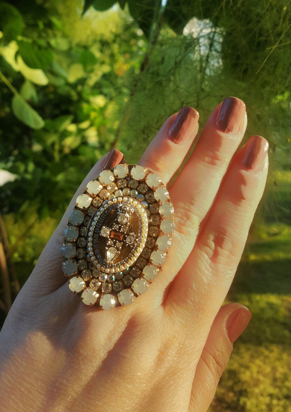 Art-deco Poison Ring, Bohemian Ring, Statement Poison Ring