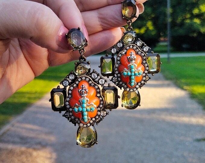 Sonateomber Large Flower Drop Earrings - Sparkly Statement Jewelry For Women, Wedding, Party