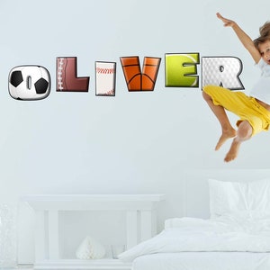 Personalisierter Sport Wandaufkleber, personalisierte Jungen Raum Dekor Aufkleber, Fußball, Korb Ball
