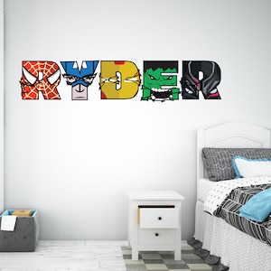 Pegatina de pared de superhéroe personalizada para decoración de habitaciones de niños, niños y adolescentes.