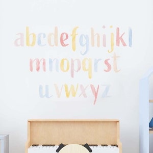 Sticker mural lettres minuscules arc-en-ciel pastel, sticker mural Alphabet, abc 123