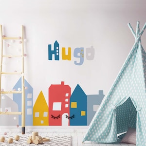 Big House Wall Decal, Large Home Headboard Color, Block City Stickers, Custom name