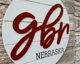 Red Glitter Nebraska State Door Hanger