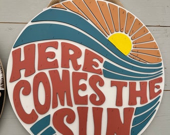 Here Comes The Sun, Here Comes The Sun Door Hanger, Here Comes The Sun Door Sign, Summer Decor, Summer Signs, Summer Door Decor, Door Hanger