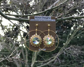 Vintage Swarovski cabochon crystal earrings with filigree