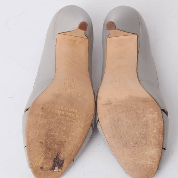 1980s Vintage Gray Leather Open toe Pumps, Women's Size 8 12, 3 14 1980s Vintage Gray Leather Open toe Pumps, Women's Size 8 12, 3 14
