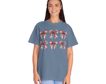Camisa con lazo de tela, camiseta navideña coqueta, linda camiseta con lazo, camisa de colores cómodos, regalo estético para niña femenina para ella