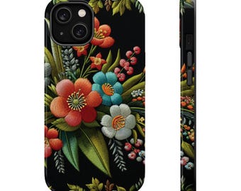 Embroidered Wildflower iPhone Case, Cottagecore Floral MagSafe Tough Case