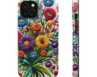 Funda para teléfono con diseño de flores silvestres bordadas, estilo bohemio floral, compatible con MagSafe