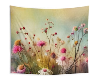 Tapiz de flores silvestres / Tapiz floral bohemio para colgar en la pared, decoración para dormitorio