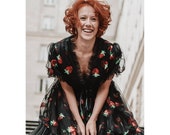 Black Tulle Strawberries Dress Sequins Strawberries Dress Birthday Party Dress Black Tulle Dress Lirika Dress Alternative Wedding