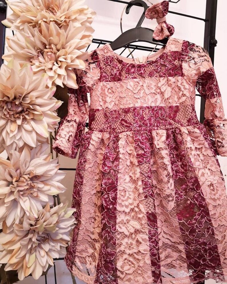 Pink Two Tones Lace Dress Luxury Lace Dress Baptism Dress Wedding Girl Dress First Birthday Girl Dress Occasion Girl Dress Masha Dres