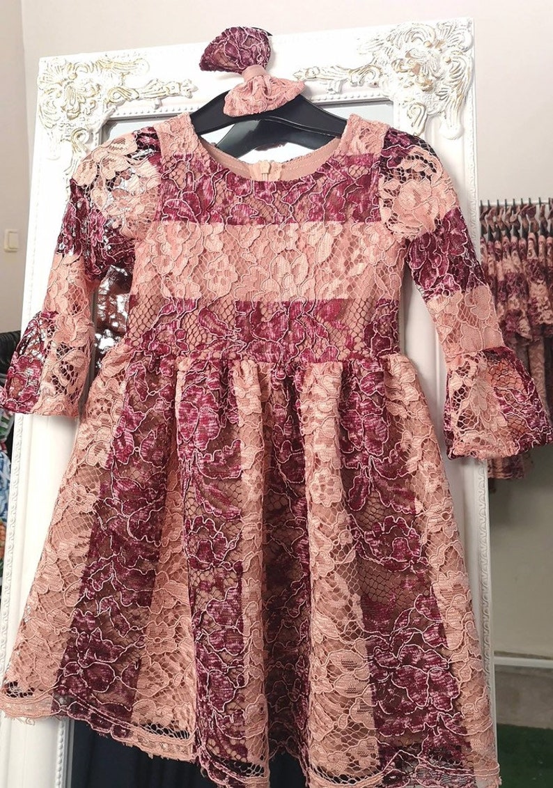 Pink Two Tones Lace Dress Luxury Lace Dress Baptism Dress Wedding Girl Dress First Birthday Girl Dress Occasion Girl Dress Masha Dres