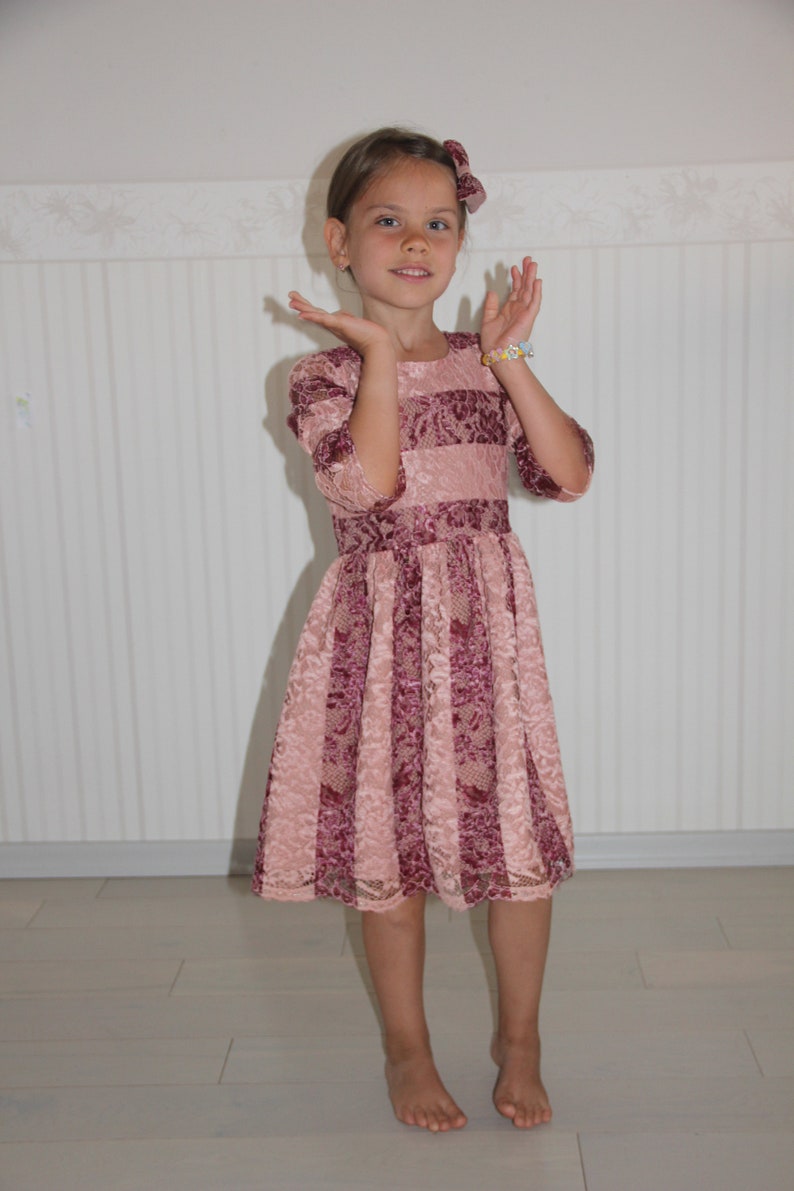 Pink Two Tones Lace Dress Luxury Lace Dress Baptism Dress Wedding Girl Dress First Birthday Girl Dress Occasion Girl Dress Masha Dres
