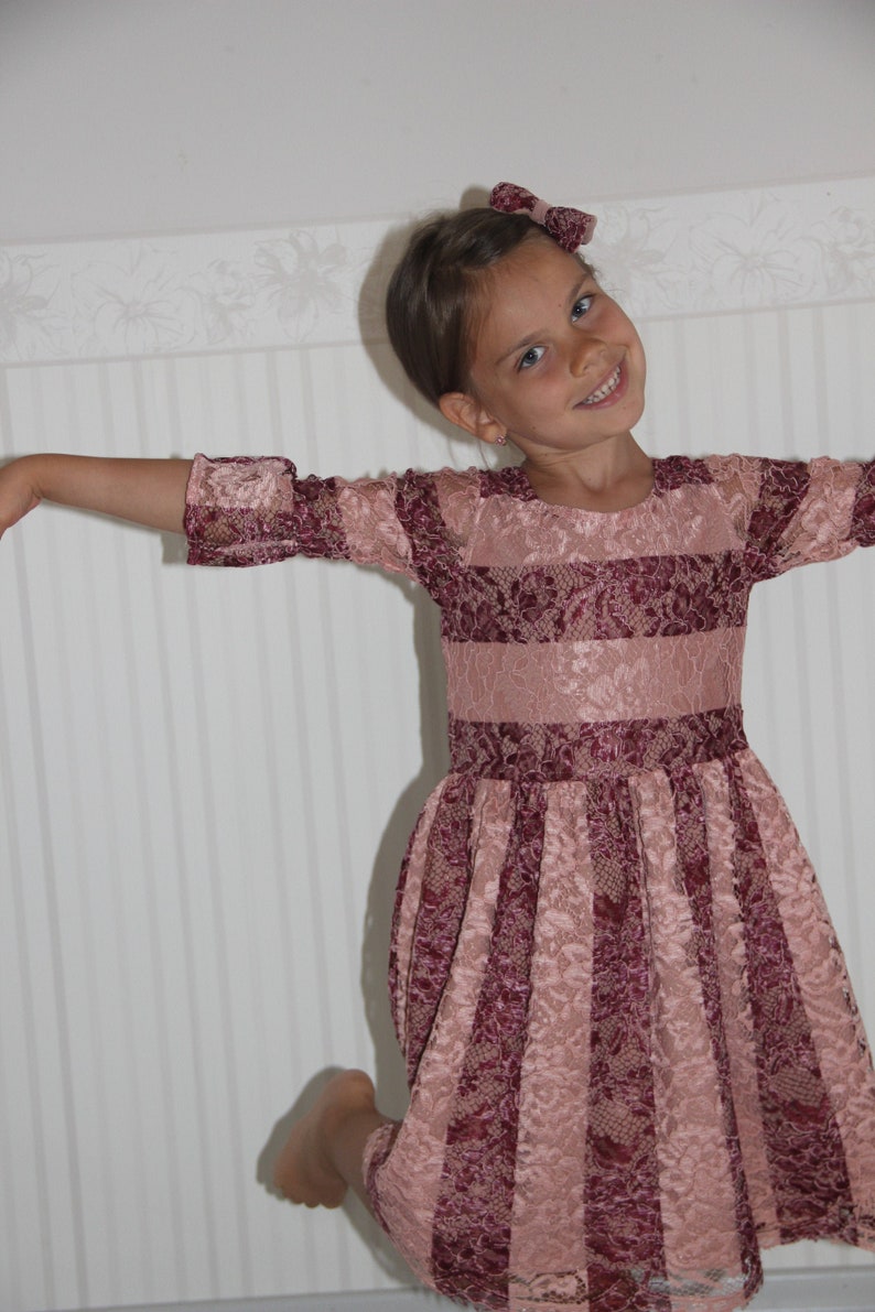 Pink Two Tones Lace Dress Luxury Lace Dress Baptism Dress Wedding Girl Dress First Birthday Girl Dress Occasion Girl Dress Masha Dres