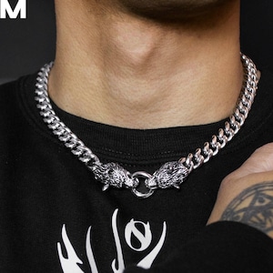 Wolf Head Miami Cuban Link Chain: Stainless Steel Cerberus Necklace