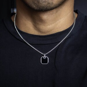 Onyx Necklace Minimalist Square Pendant (FREE SHIPPIG) WATERPROOF / 18K Stainless Steel / Men Women Chain Necklaces Gift / Unisex Jewelry