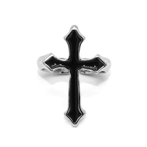 Black Enamel Cross Goth / Adjustable Size / Men Women Gift / Unisex Jewelry