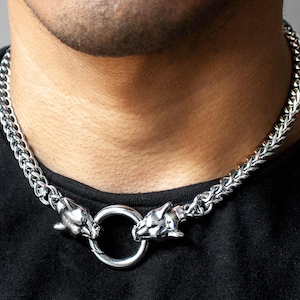 Jaguar Head Franco Link Necklace: Stainless Steel Unisex Collar