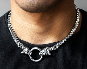 Jaguar Head Franco Link Necklace: Stainless Steel Unisex Collar