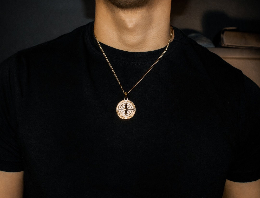 Compass Pendant & Chain Necklace / Available in Gold and Silver / 18K ...