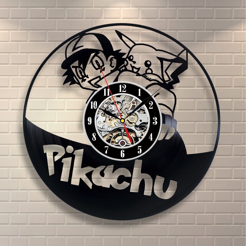 Pikachu Pokemon/_Exclusive wall clock made of vinyl record/_GIFT